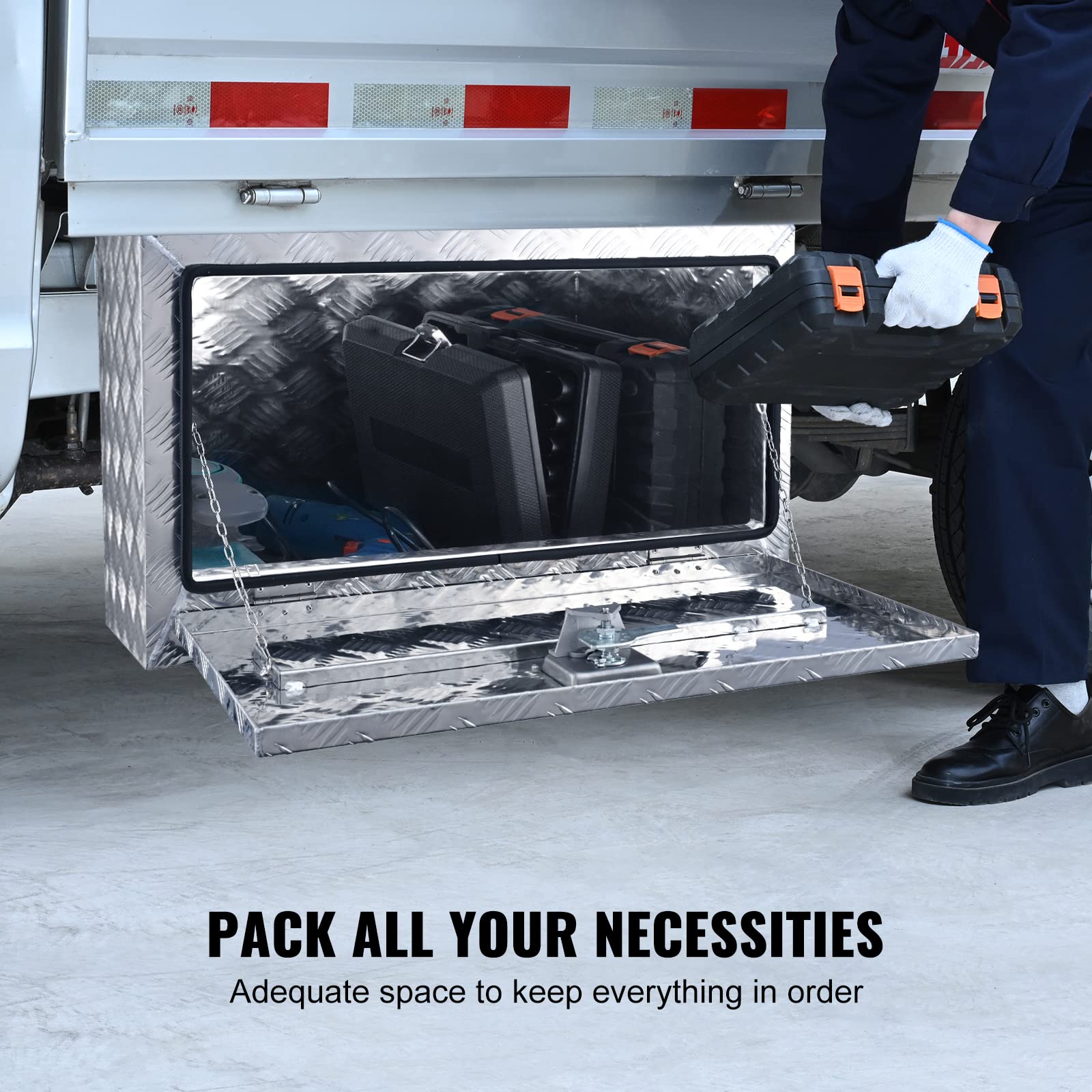 Vevor Underbody Truck Box, 30''  17''  18'' Pickup Storage Box, Heavy Duty Aluminum Diamond Plate Tool Box With Lock And Keys, W