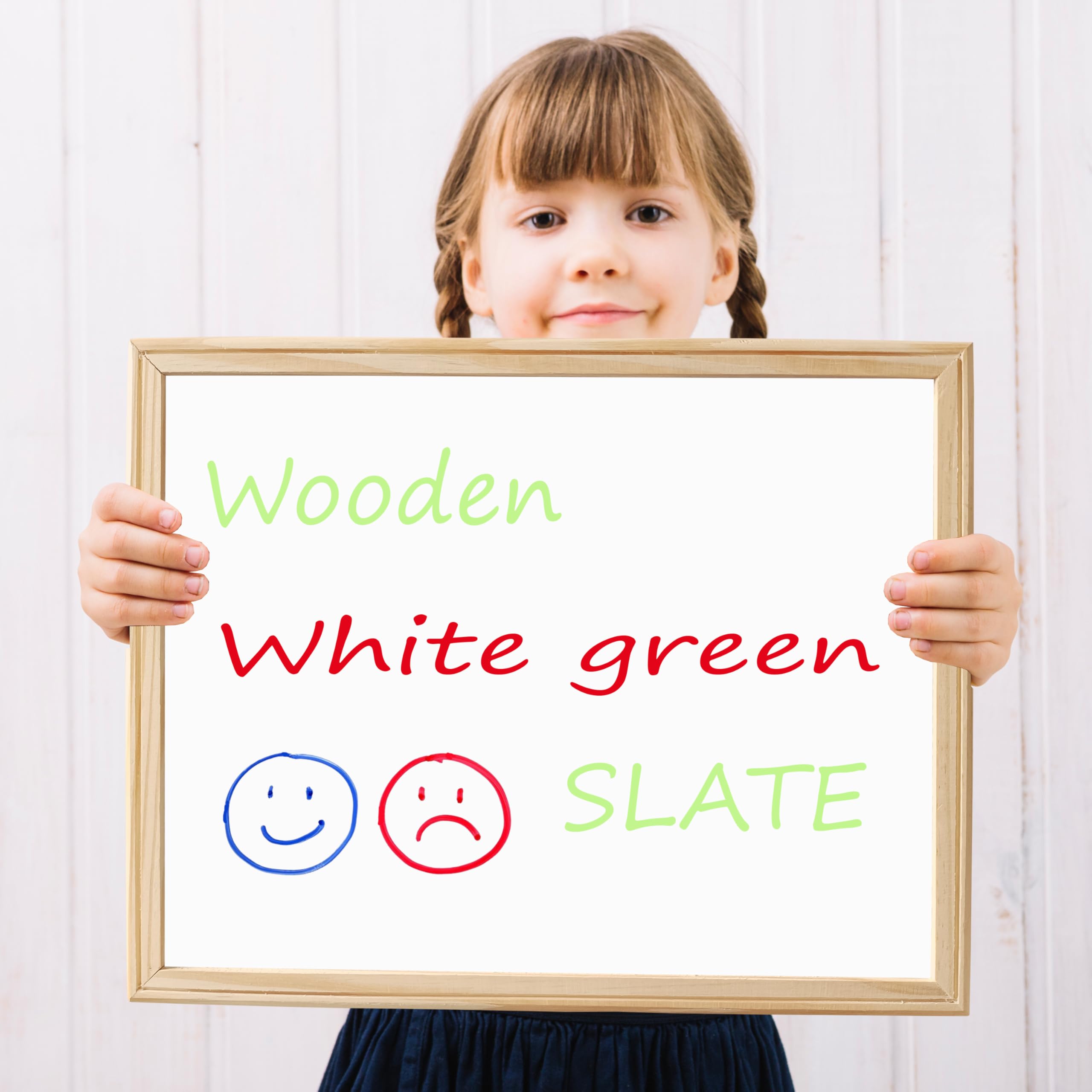 Eduway 15X12 Inch 2-In-1 Multipurpose Wooden Double-Sided Slate (White Board & Chalk Board) | White Side For Marker & Green Side