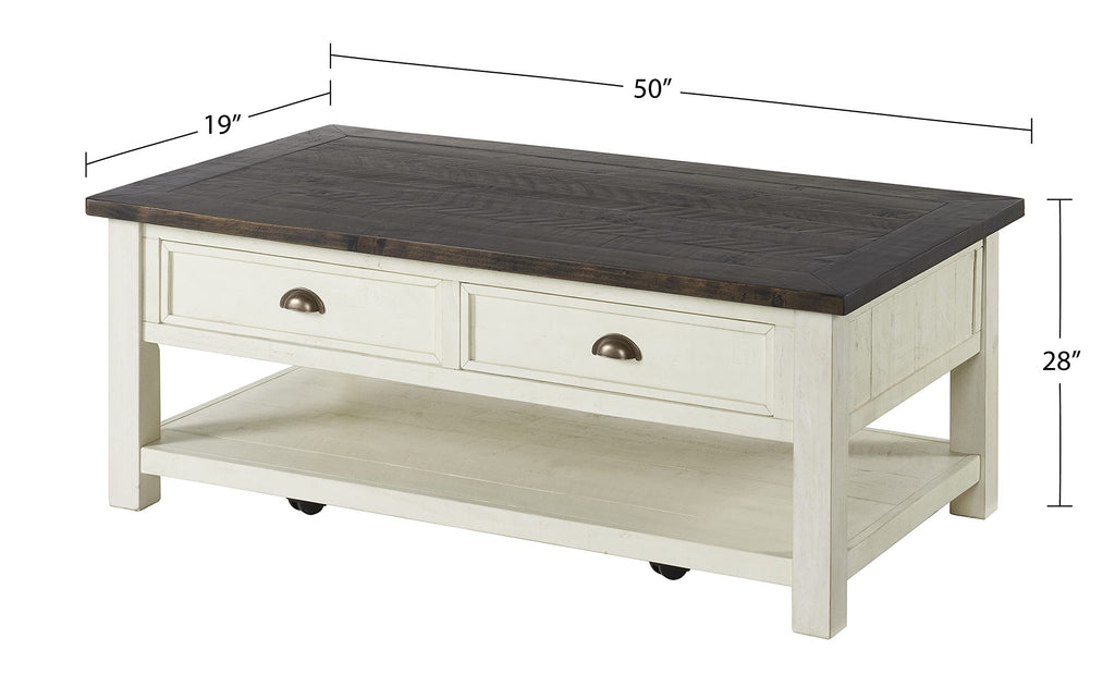 Martin Svensson Home Solid Wood Coffee Table, Cream White with Brown Top