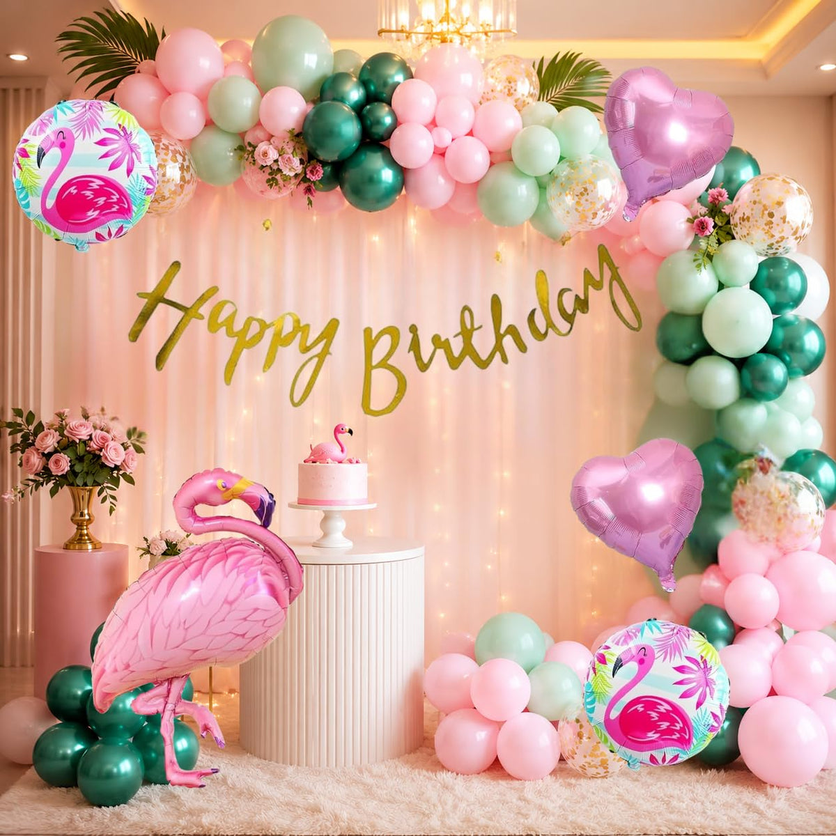 FI  FLICK IN 60 Pcs Beautiful Flamingo Theme Birthday Decoration Kit & Foil Balloons