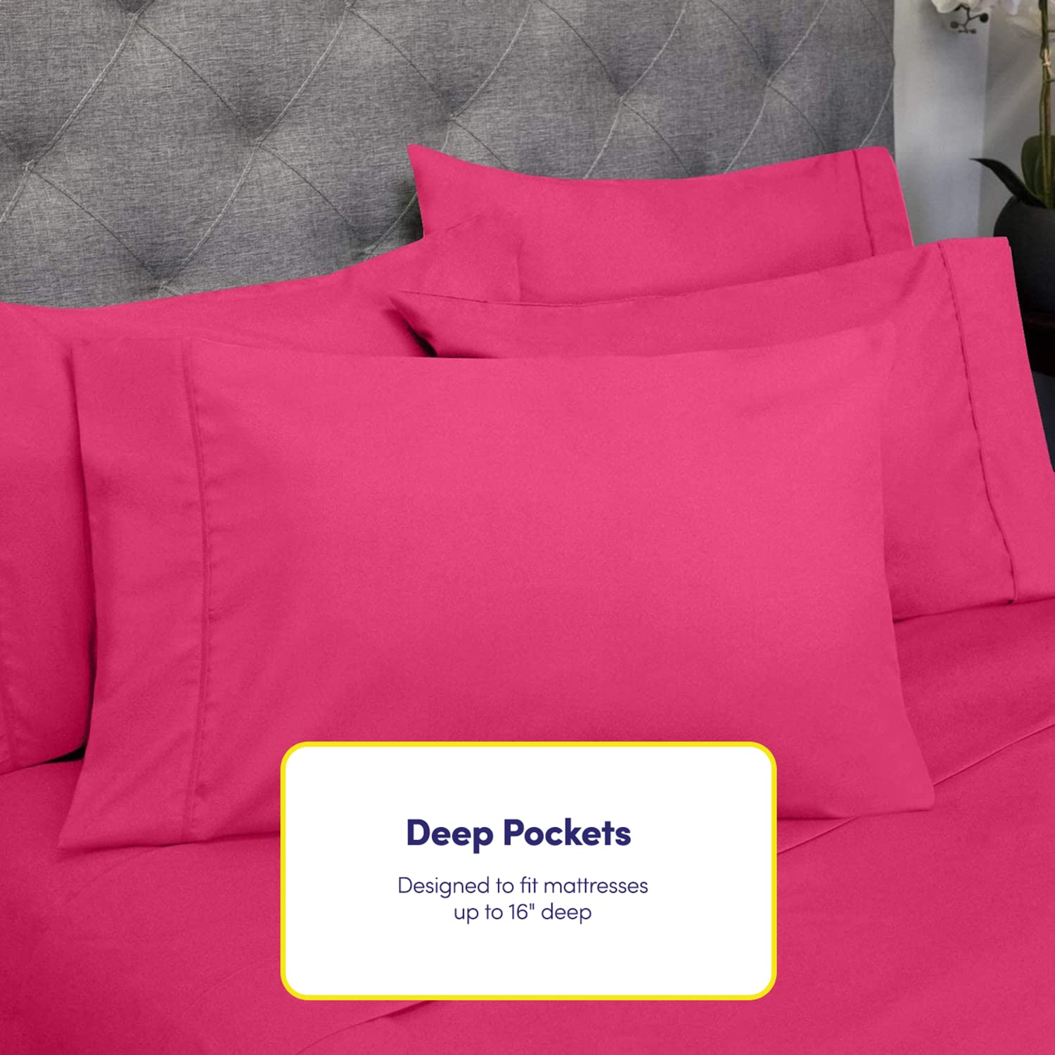 6 Piece Bed Sheet Set, Queen, Fuschia