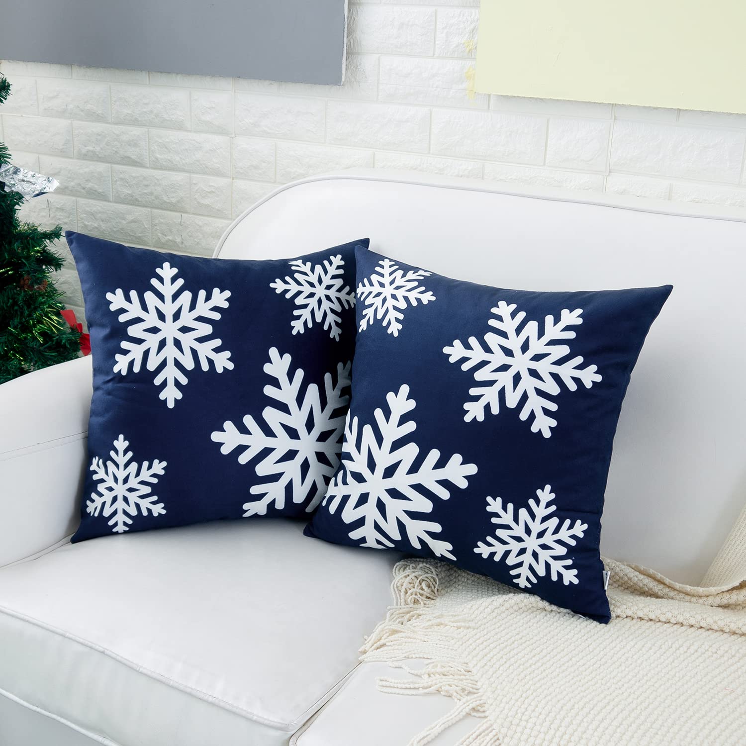 Hwy 50 Navy Blue Decorative Throw Pillow Covers 16X16 Inch For Couch Sofa Living Room Bed, Soft Square Throw Pillows Cases Cushi