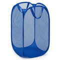 ZCFLCK Mesh Pop Up Laundry Hamper, Foldable Basket with Side Pocket Blue