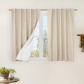 LAMIT 100% Blackout Short Linen Curtains for Cafe, 40 Inch Length Linen Textured Thermal Curtains Back Tab and Rod Pocket Neutra