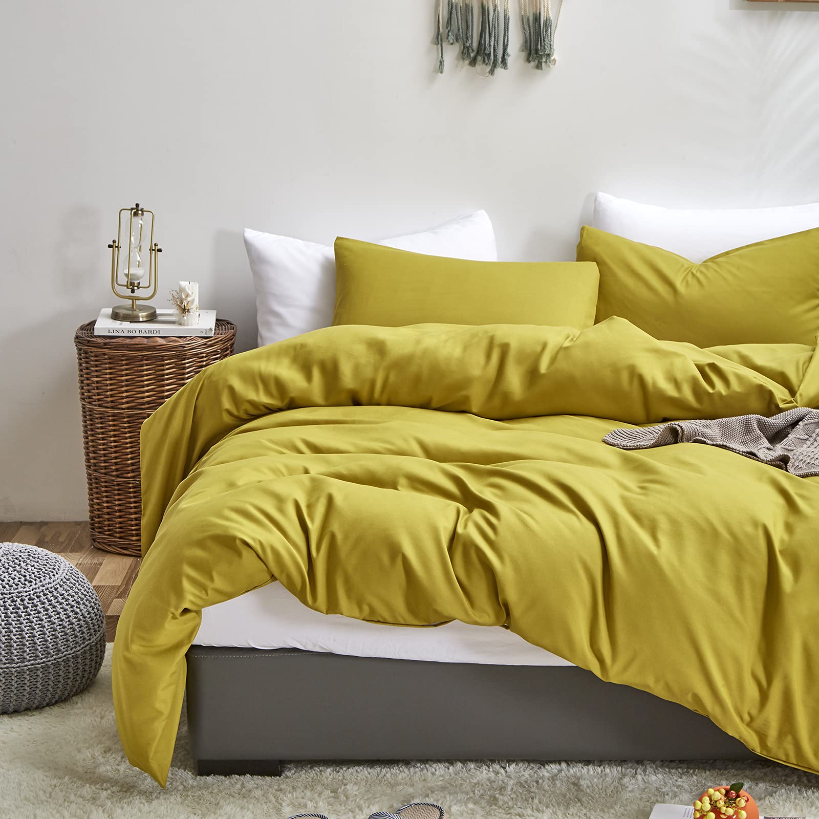 Luxlovery Chartreuse Comforter Set Queen Moss Green Bedding Comforter Set Full Modern Solid Grass Green Soft Breathable Yellowis