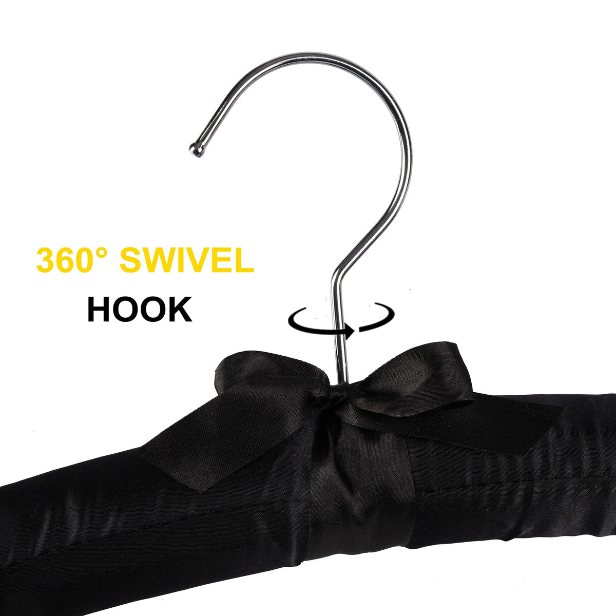 Amber Home 5 Pack 17 Inch Large Black Satin Padded Hangers For Women Clothing, Anti Slip Cushioned Hangers For Sweaters, Silk Ha