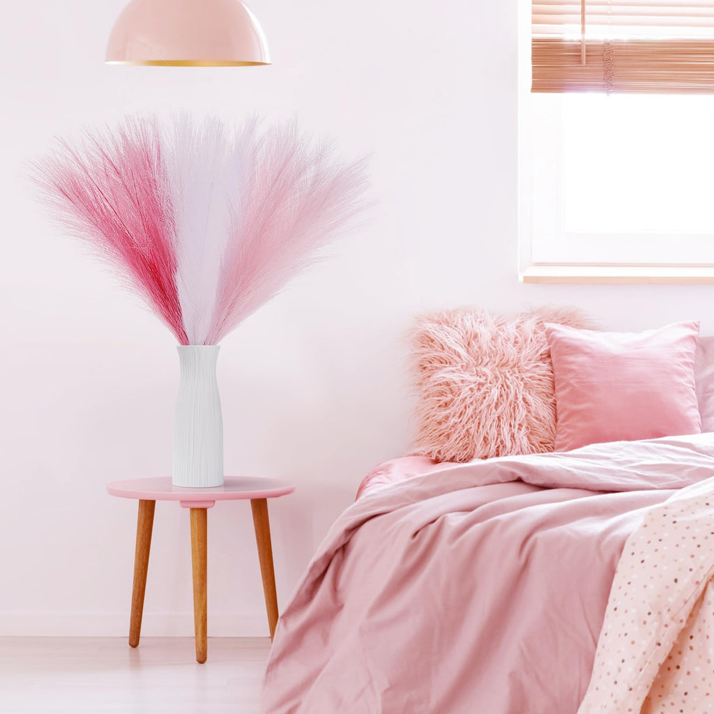 Septcat 30 Pcs Pampas Grass Pink White Decor 21.7'' Fluffy Faux Short Pampas Grass Artificial Small Pompas Grass Flower Vase Fil