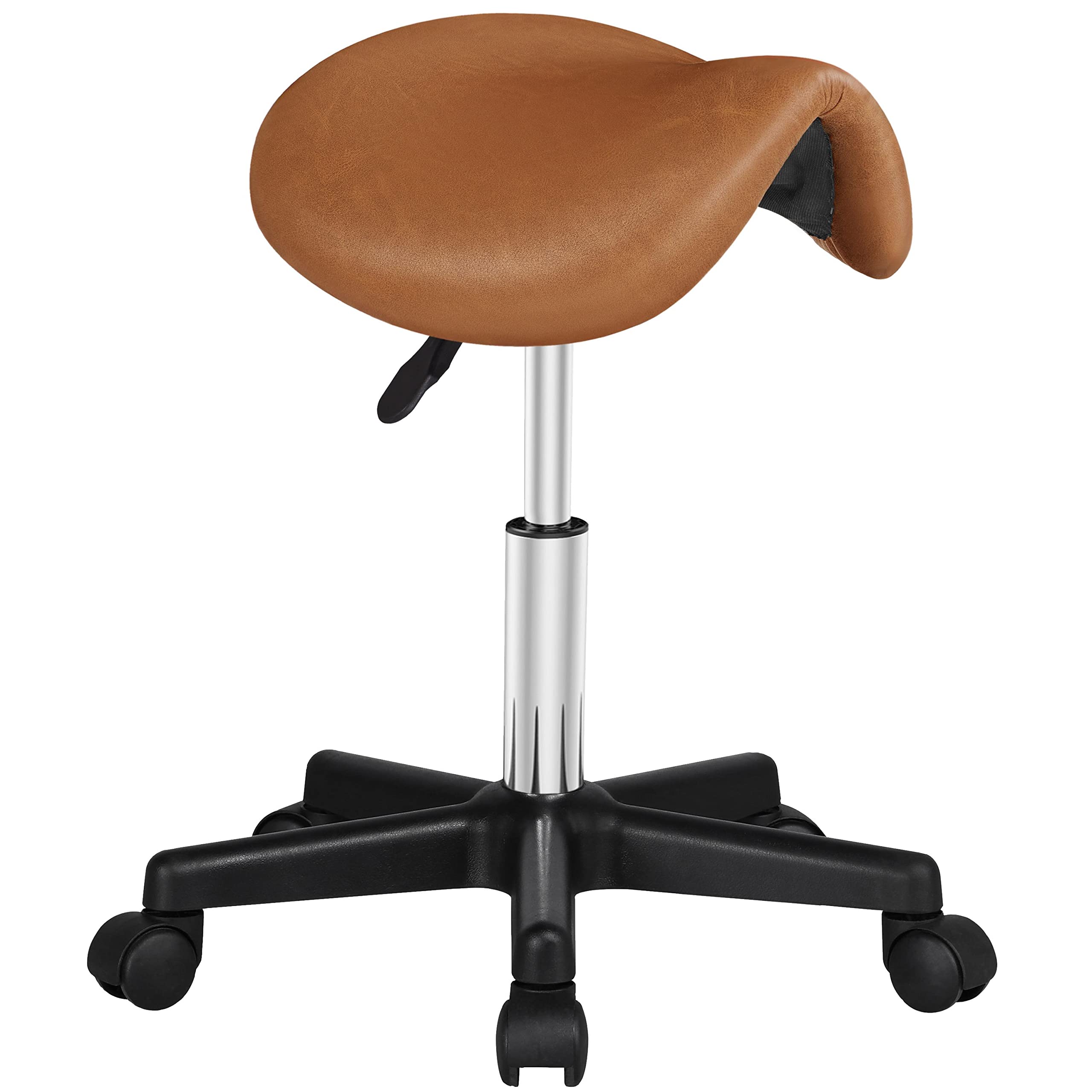 Yaheetech Saddle Stool Rolling Saddle Chair with Wheels Swivel Adjustable Stool for Hair Stylist/Lash Tech PU Leather Tattoo Mas