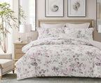 Sleepbella Comforter King Size, 600 Thread Count Cotton White Print With Purple Flowers Reversible Comforter Sets, Down Alternat