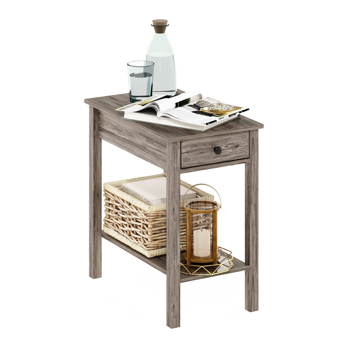 Furinno Classic Rectangular Side Table With Drawer, Rustic Oak, 1Pack Rectangle