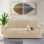 Znsayotx Luxury Velvet Couch Cover 4 Piece Stretch Sofa Covers For 3 Cushion Couch Thick Soft Spandex Sofa Slipcover Living Room Anti Slip Dogs Pet Furniture Protector (Camel), 71'-91'(3 Cushions)