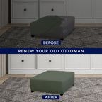Purefit Super Stretch Form Fit Square Ottoman Cover Rectangle - Ottoman Slipcovers For Foot Stool & Folding Storage Furniture For Living Room With Nonslip Elastic Bottom (Medium-Xl, Grayish Green)