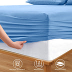 Horbaunal Extra Deep Pocket King Fitted Sheet Only - Fits Up To 24 Inch Mattress - Luxury 1800 Thread Count - Microfiber Blue Fi
