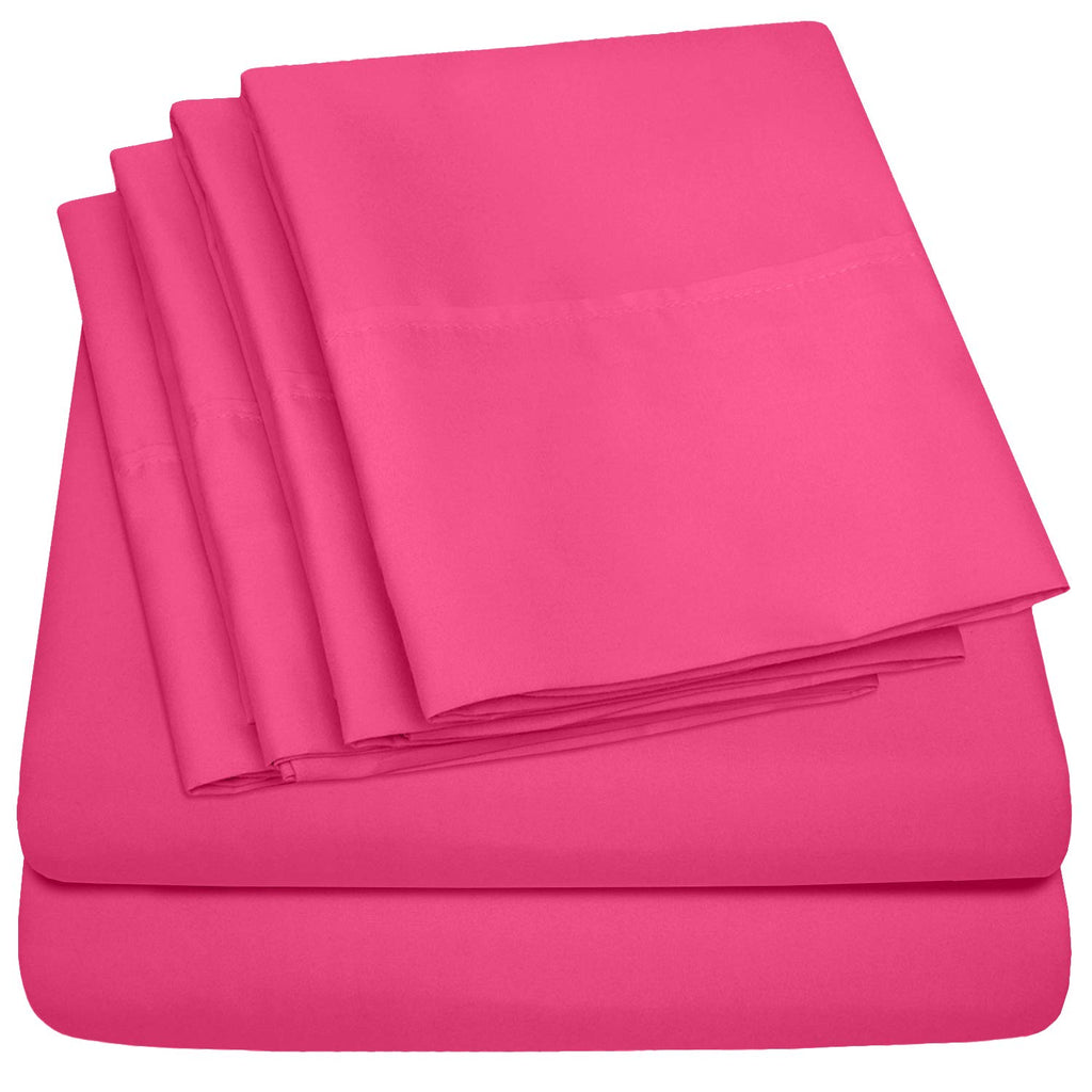 6 Piece Bed Sheet Set, Split King, Fuschia