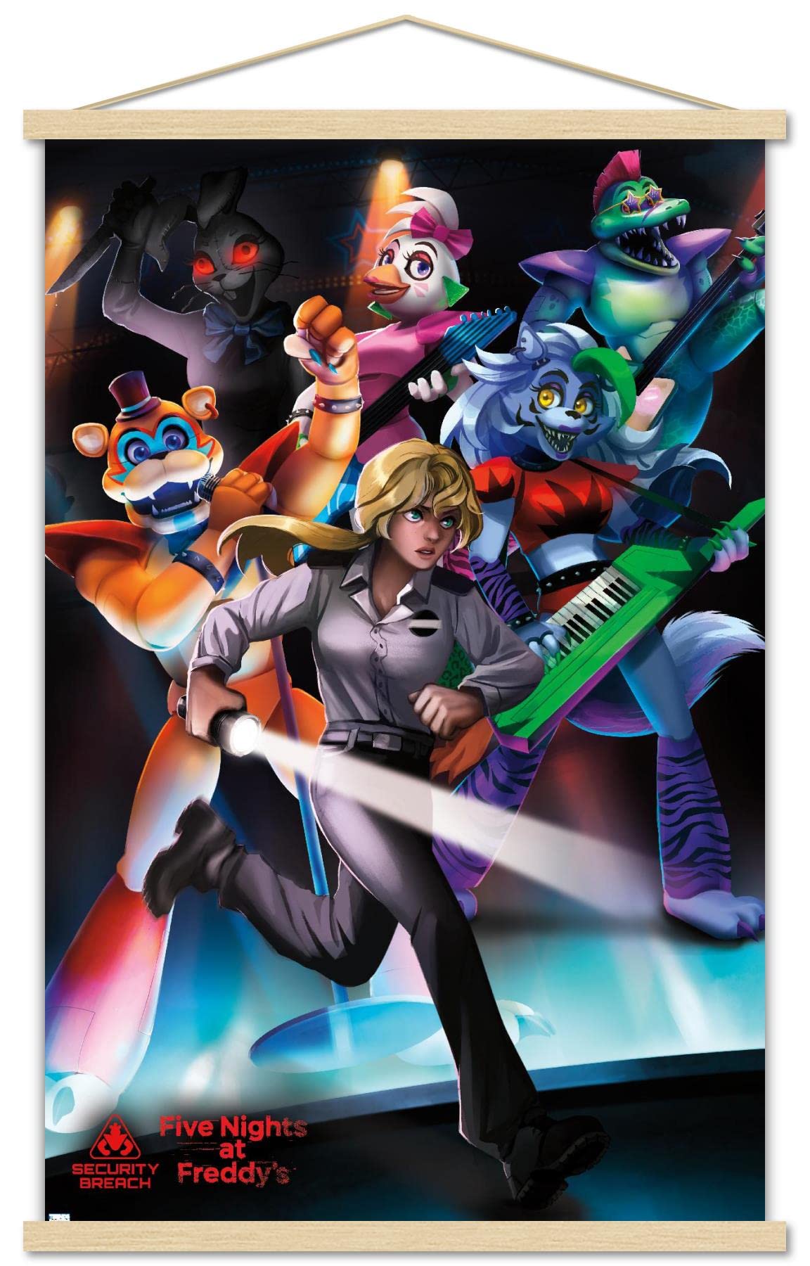 Trends International Five Nights at Freddys: Security Breach - Group Wall Poster, 22.375 x 34, Print and Beechwood Hanger Bundl