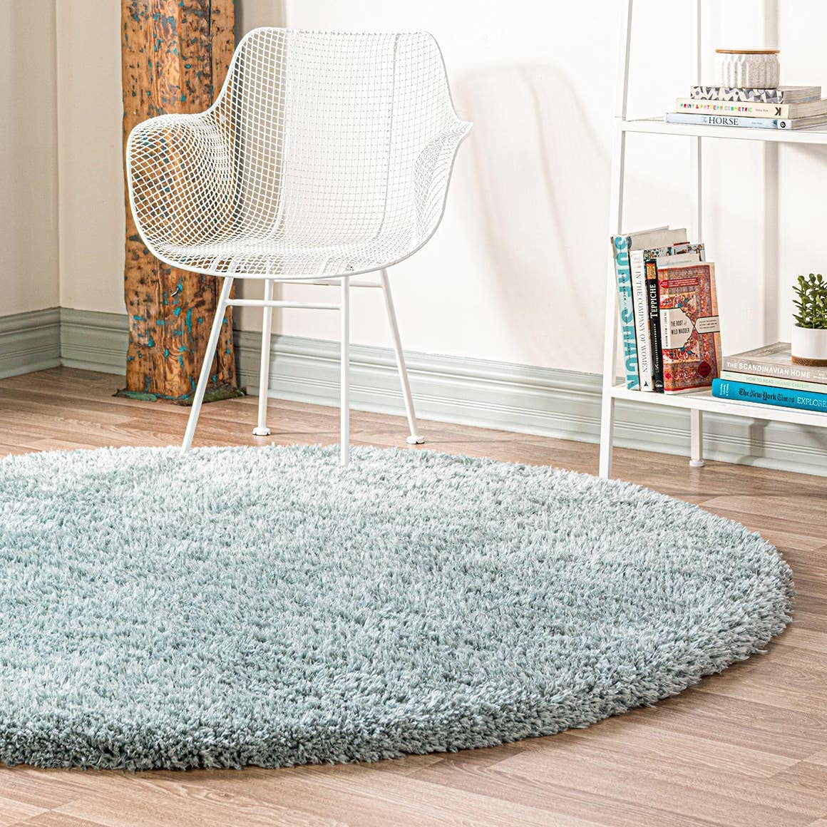 Rugs.com Infinity Collection Solid Shag Area Rug 6 Ft Round Slate Blue Shag Rug Perfect for Kitchens, Dining Rooms