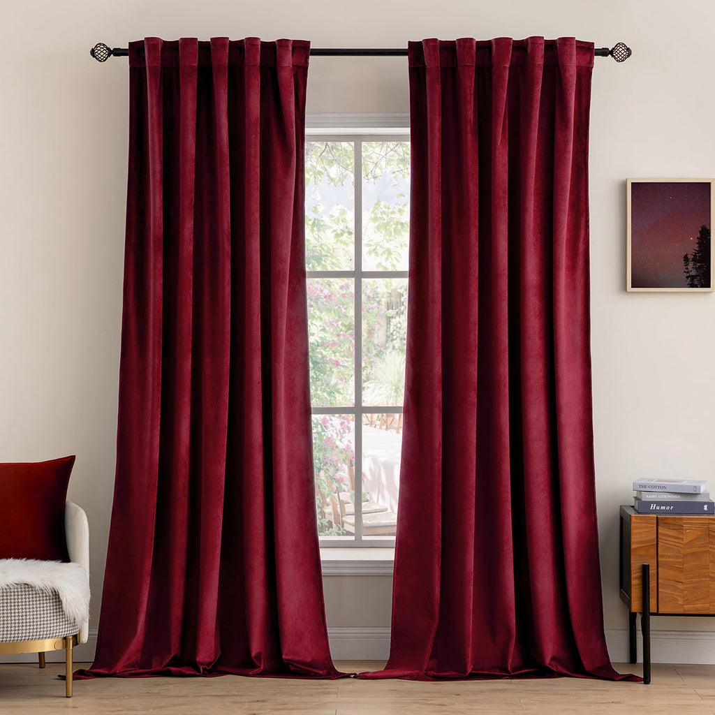 Miulee Velvet Curtains 90 Inches 2 Panels Luxury Blackout Curtains For Bedroom Living Room Thermal Insulated Super Soft Christmas Window Drapes Rod Pocket & Back Tab, Burgundy Red, W 52 X L 90 Inch