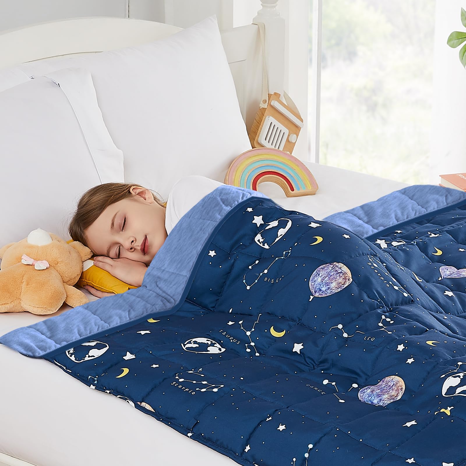 HOSUKKO Weighted Blanket - 3 lbs Cooling Navy Starry Sky Heavy Blanket - Small Size Breathable Blanket for Hot Sleepers(36 * 48 