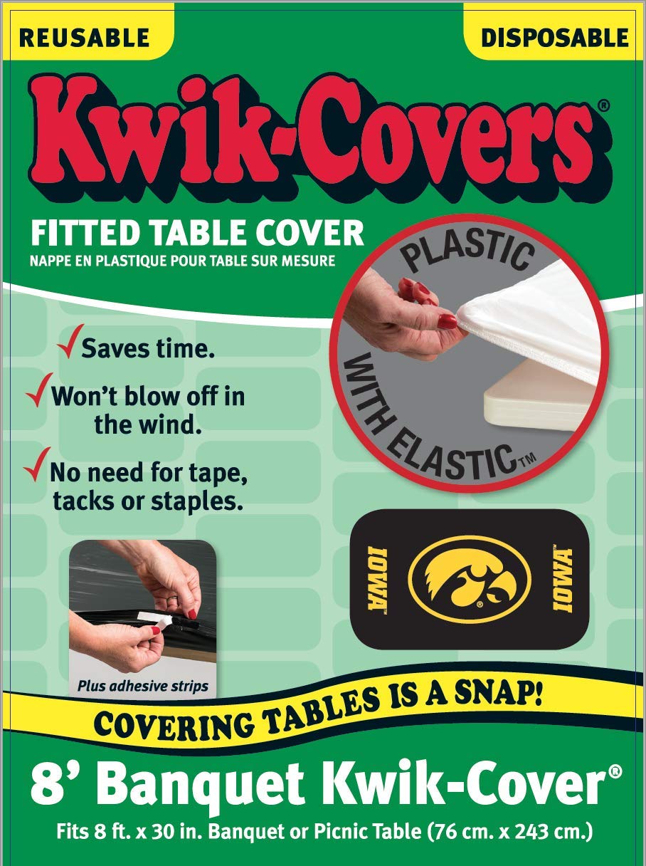 Collegiate Kwik-Covers Rectangle Plastic Table Covers, Bundle Of 2 (University Of Iowa, 8')
