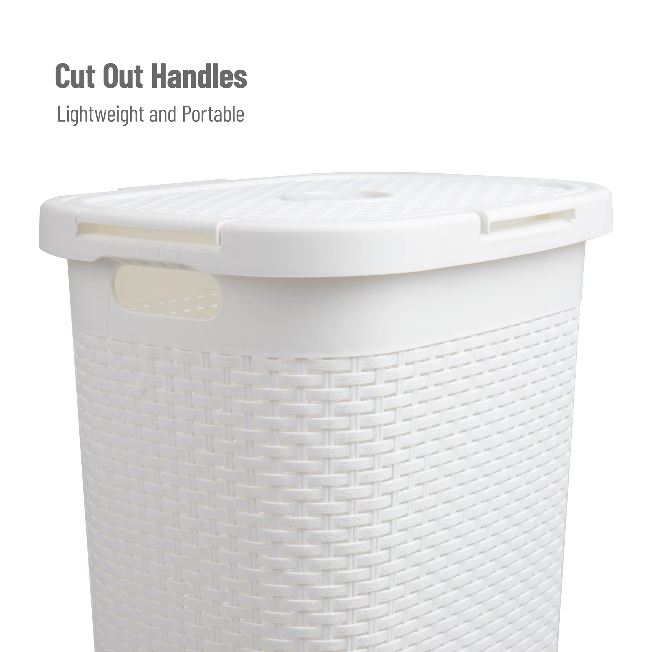 Mind Reader 60L Slim Laundry Hamper, Clothes Basket, Lid, Wicker Style, Plastic, 17.65''L X 13.75''W X 24.15''H, Set Of 2, White