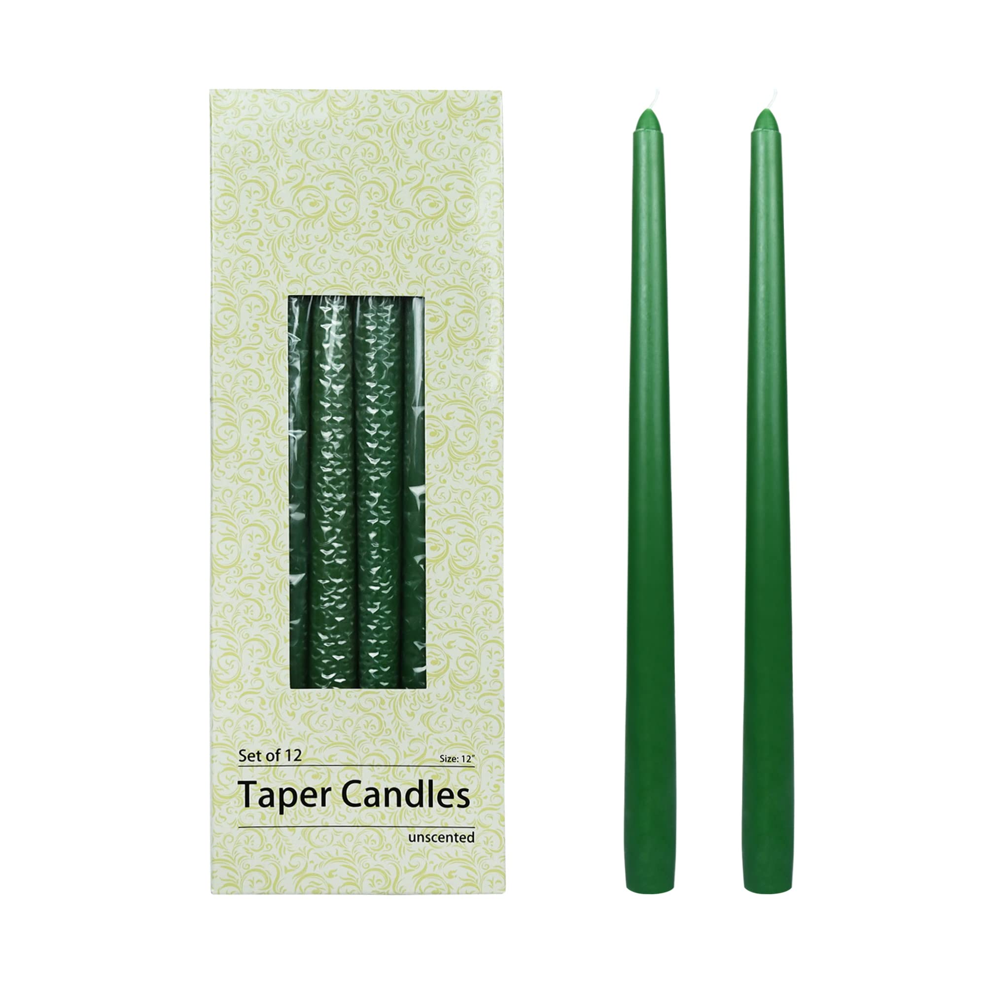Zest Candle 12-Piece Taper Candles, 12-Inch, Hunter Green