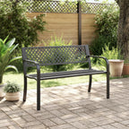 vidaXL 46.9" Black Powder-Coated Steel Garden Bench - Outdoor Patio Seating with Armrests, Easy Assembly for Garden/Patio