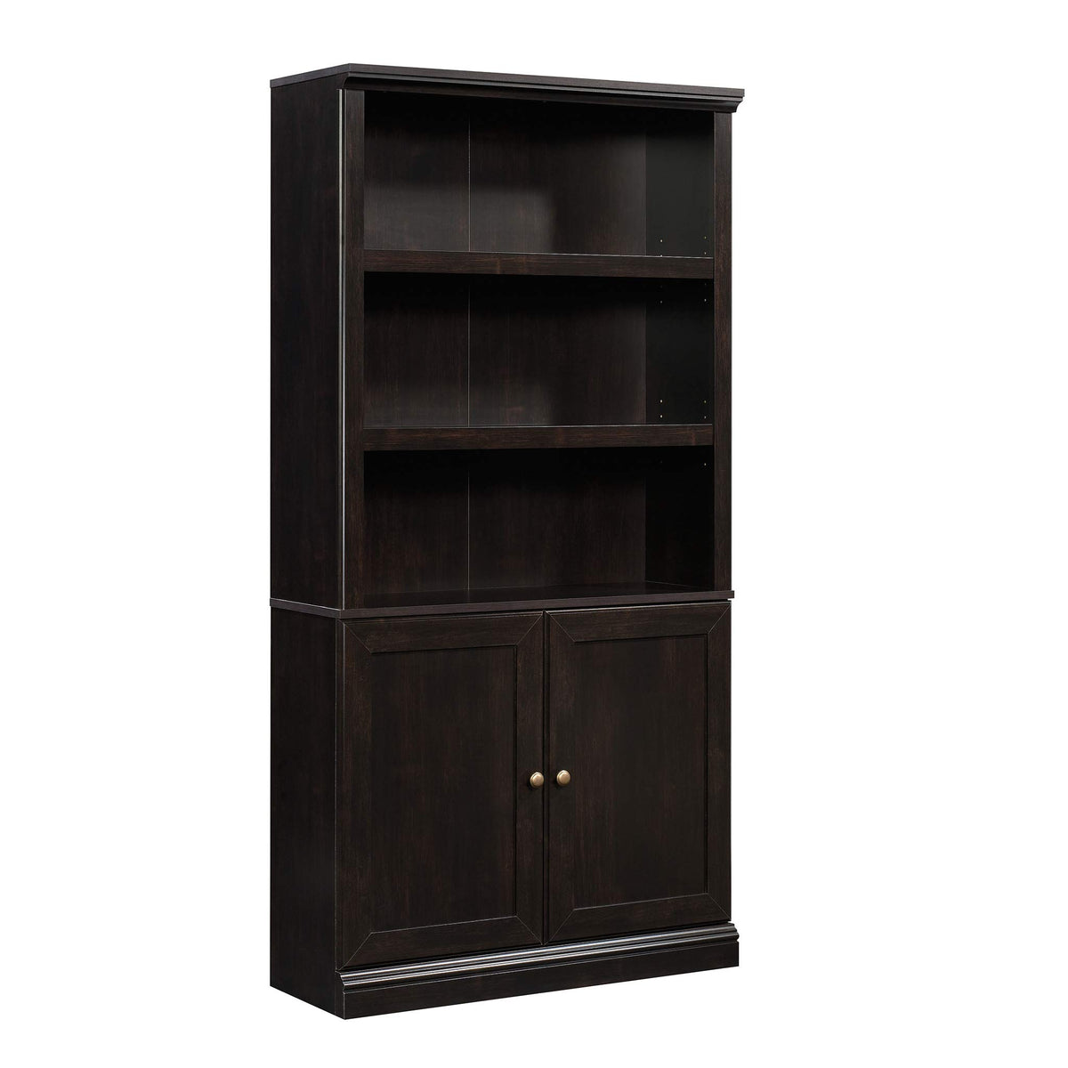 Sauder Select Book Shelf, Bookshelf with Storage, Library Bookcase with Doors and Adjustable Shelves, in Estate Black