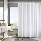 AooHome White Fabric Shower Curtain Liner, Bathroom Curtain with Hooks for Hotel, Waterproof, Weighted Hem, 72 Width x 75 Height