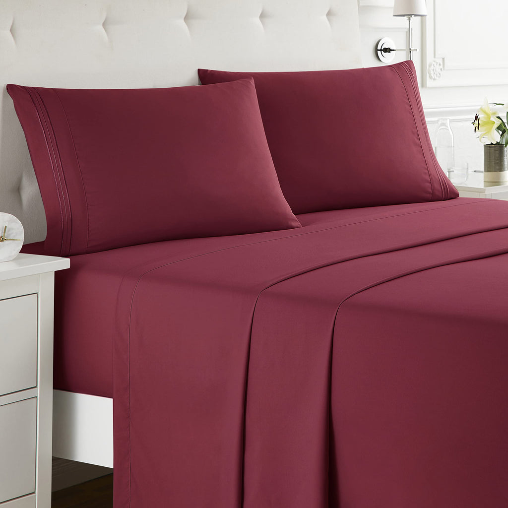 Nestl Full Size Sheet Sets - 4 Piece Full Size Sheets, Deep Pocket, Hotel Luxury, Extra Soft, Breathable And Cooling, Burgundy Red Bed Sheets For Full Size Mattress