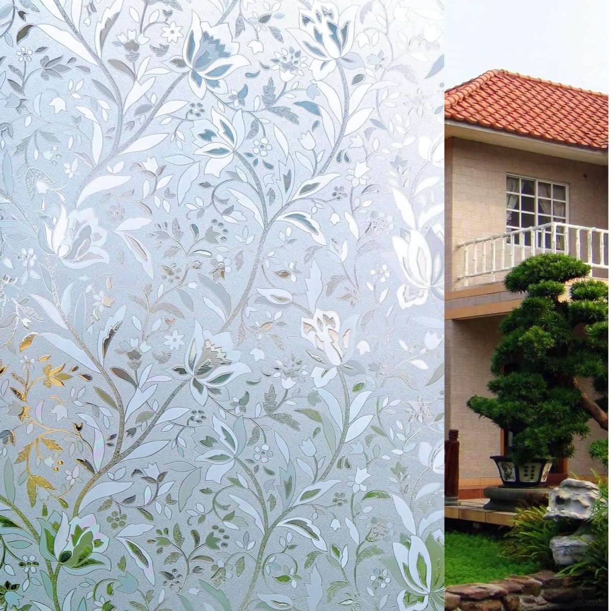 Bloss Window Privacy Film Decorative Window Films Stained Glass Window Film, Static Window Clings Film Removable Privacy Film fo
