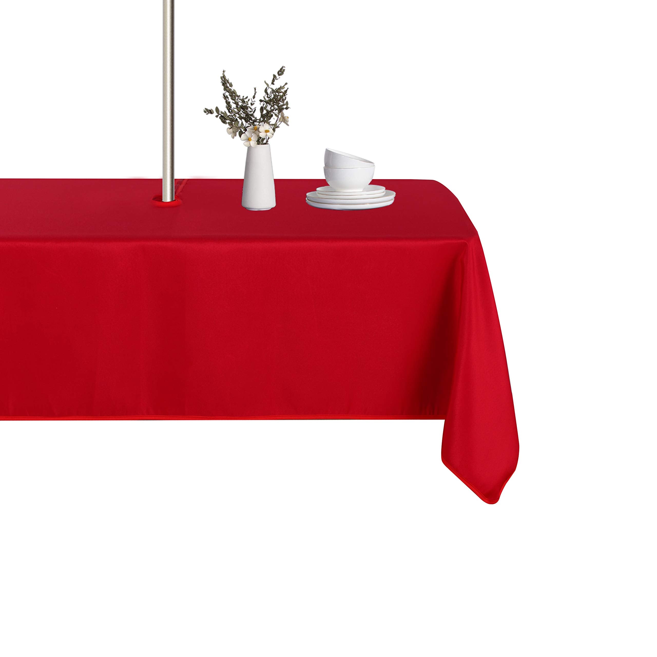 Lushvida Rectangle Outdoor Tablecloth With Umbrella Hole And Zipper, 60X102 Inch Red, Washable Waterproof Table Cloth Spill Proo