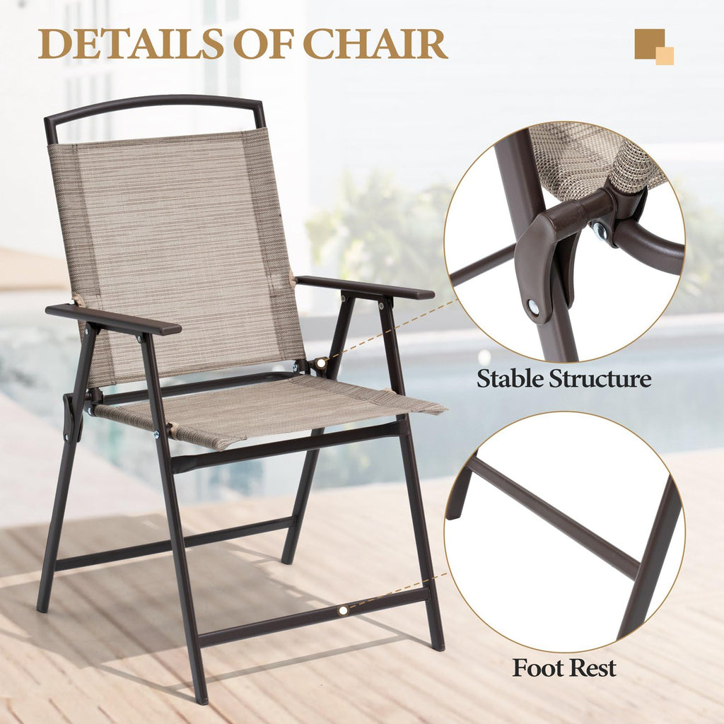 Crestlive Products Set Of 4 Patio Folding Chairs 4-Pack Dining Chairs Outdoor Portable Sling With Armrest For Camping, Beach, Garden, Pool, Backyard, Deck (Beige)