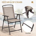 Crestlive Products Set Of 4 Patio Folding Chairs 4-Pack Dining Chairs Outdoor Portable Sling With Armrest For Camping, Beach, Garden, Pool, Backyard, Deck (Beige)