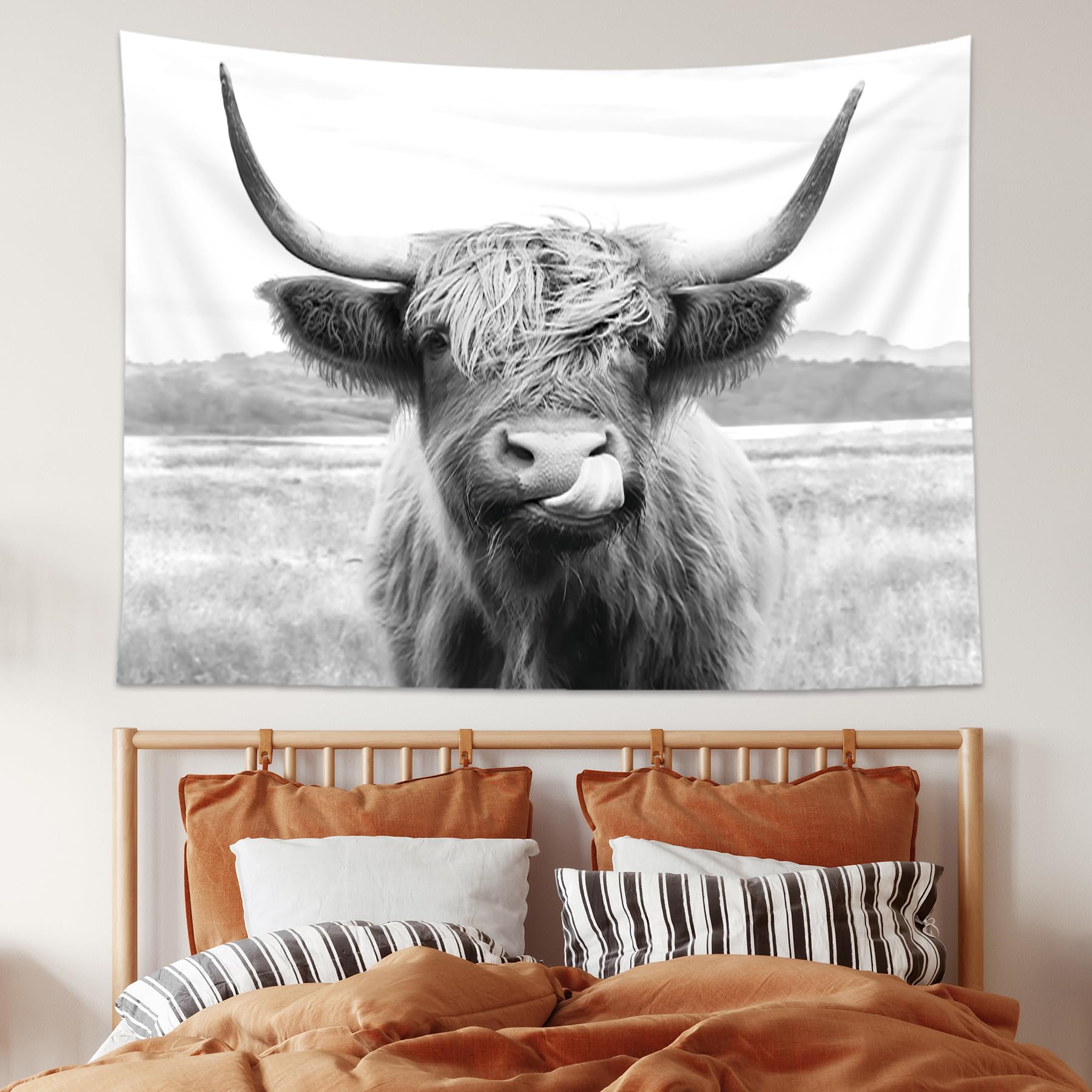 Ambzek Fabric Wall Art Cow Tapestry 59Hx78W Inch Bull Wall Decor Western Farmhouse Farm Country Rustic Cattle Animal Wildlife Fu