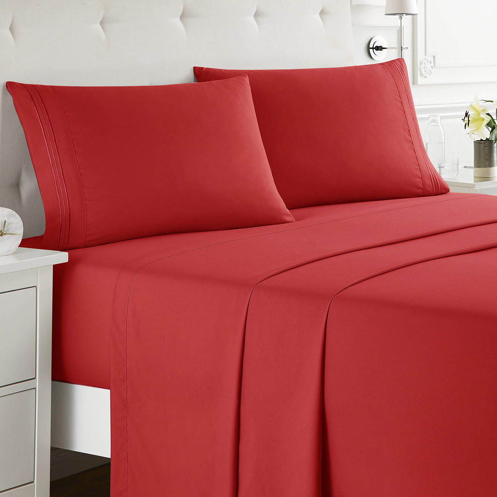 Nestl Split King Sheets Sets For Adjustable Bed - 5 Piece Split King Sheet Set, Double Brushed Split King Sheets, Hotel Luxury Red Sheets, Extra Soft Bedding Sheets & Pillowcases