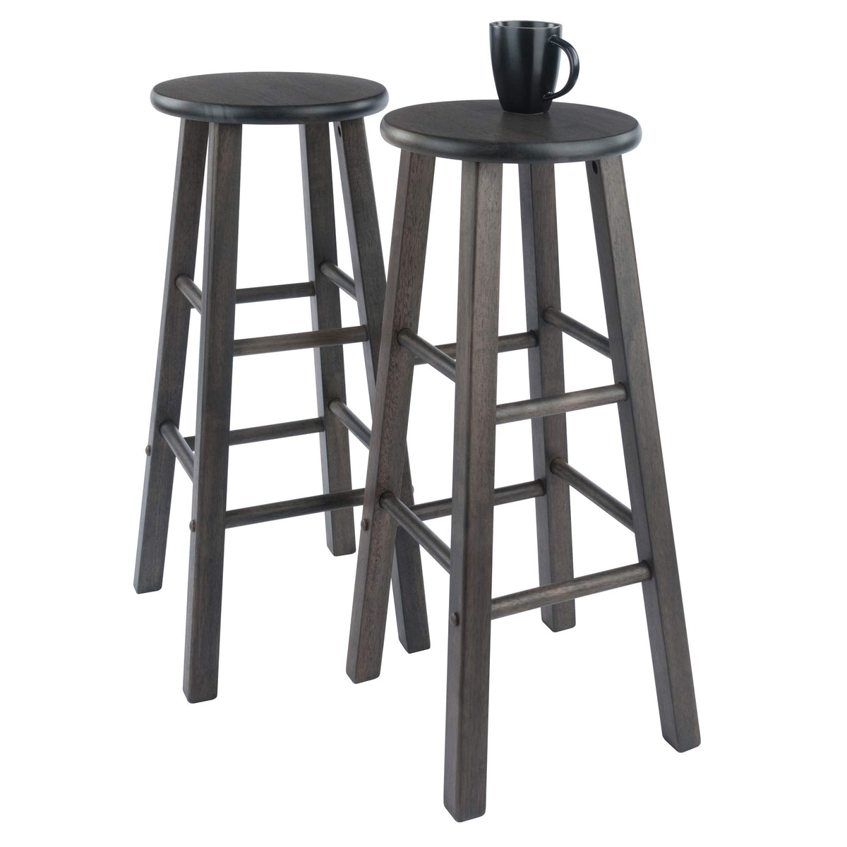 Winsome Element 2-Piece 29In Bar Stool Set, Oyster Gray Finish, Solid Wood, Modern Design