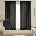 Melodieux Black Semi Sheer Curtains 72 Inches Long for Bedroom, Living Room Linen Look Privacy Window Rod Pocket Sheer Drapes, 5