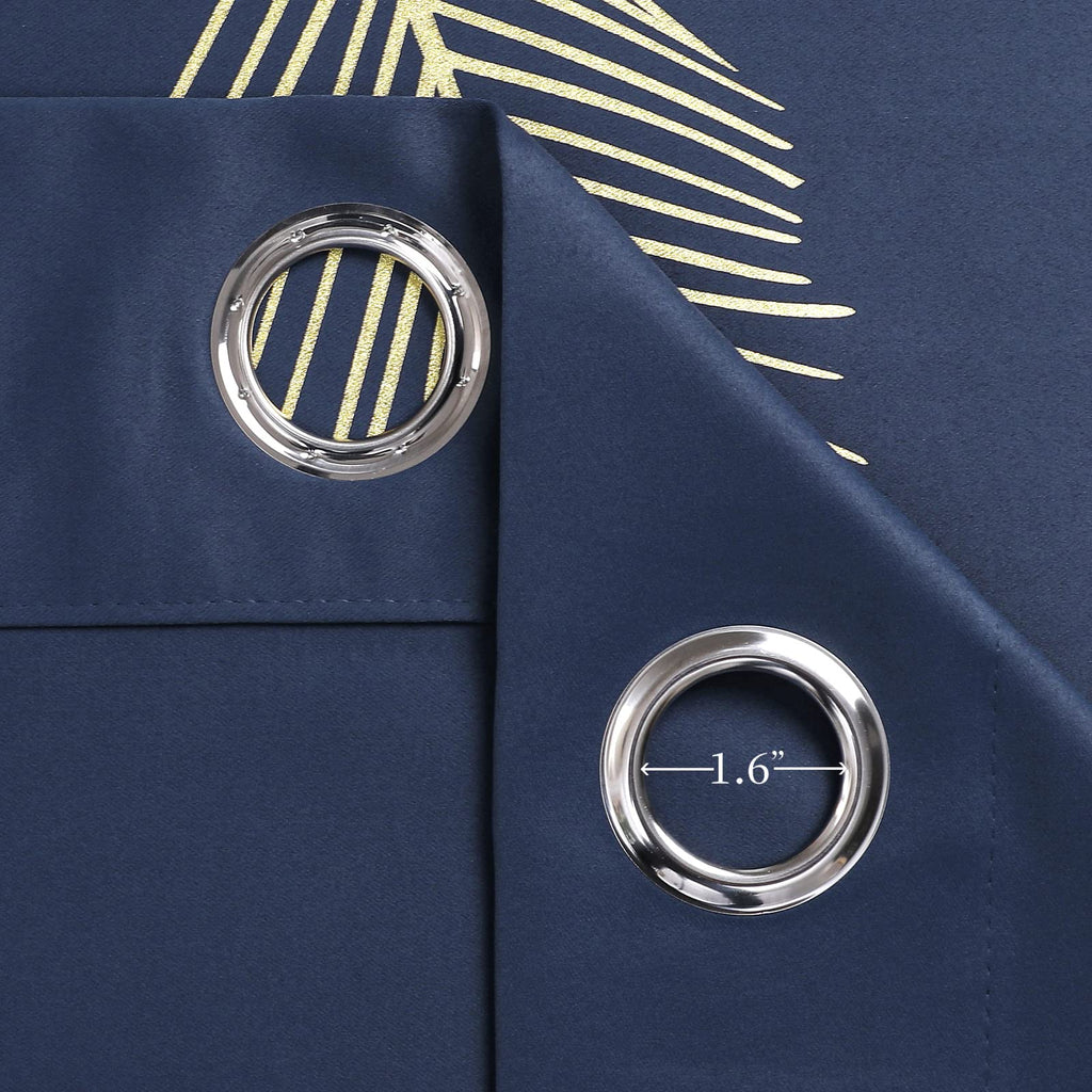Estelar Textiler Navy Blue Blackout Curtains 84 Inches Length Window Thermal Insulated Curtain Panels With Gold Leaf Wheat Print