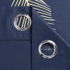Estelar Textiler Navy Blue Blackout Curtains 84 Inches Length Window Thermal Insulated Curtain Panels With Gold Leaf Wheat Print