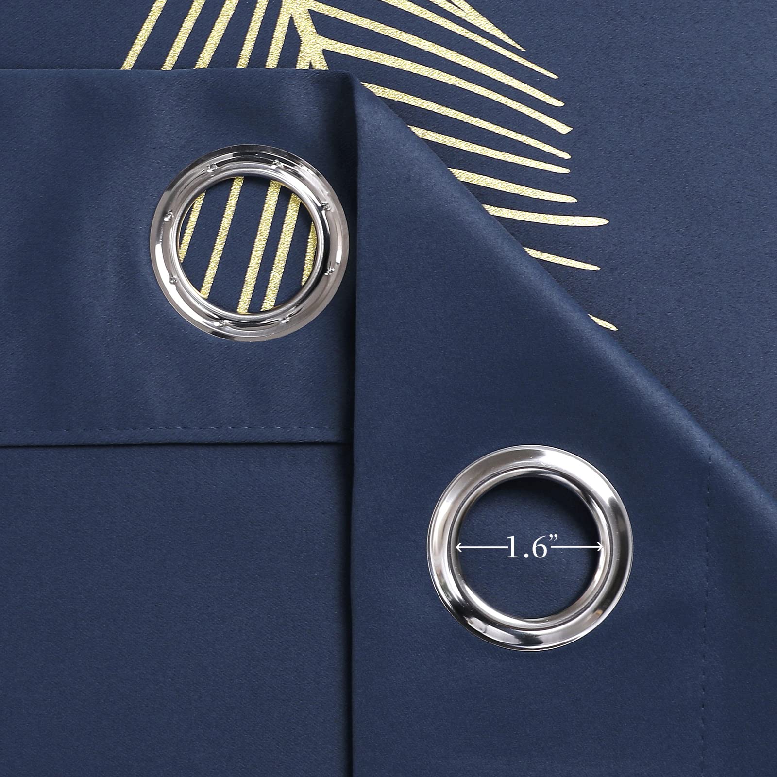 Estelar Textiler Navy Blue Blackout Curtains 84 Inches Length Window Thermal Insulated Curtain Panels With Gold Leaf Wheat Print