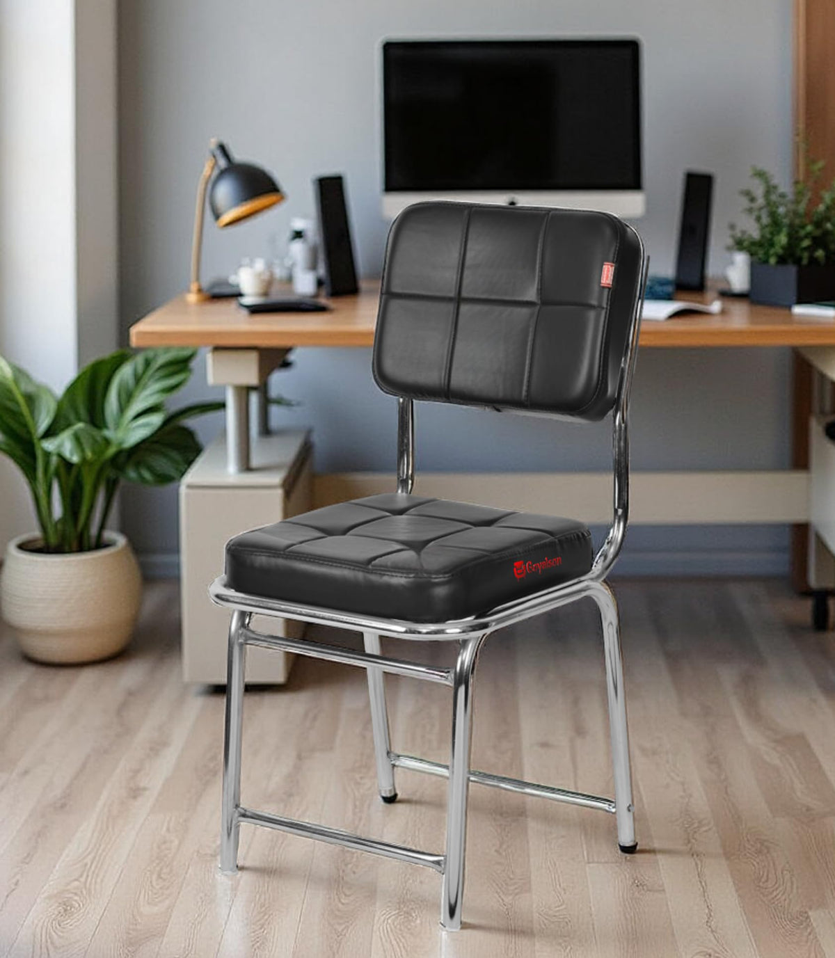 Tarun Gramudyog Office Home Office Restaurant Hotel Dining Chair Ergonomic Dining Chair With Steel Chrome Polish And Leather Sea