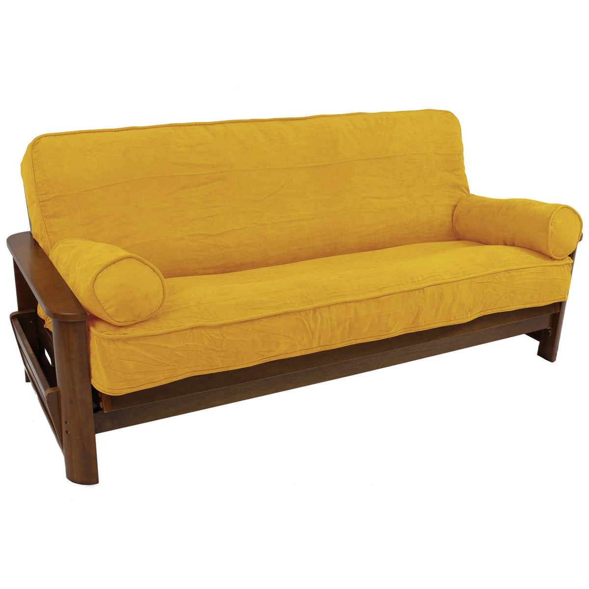 Blazing Needles Solid Microsuede Double Corded 8 Inch  To 9 Inch  Futon Cover Set With 2 Bolster Pillows (Set Of 3), Full, Lemon