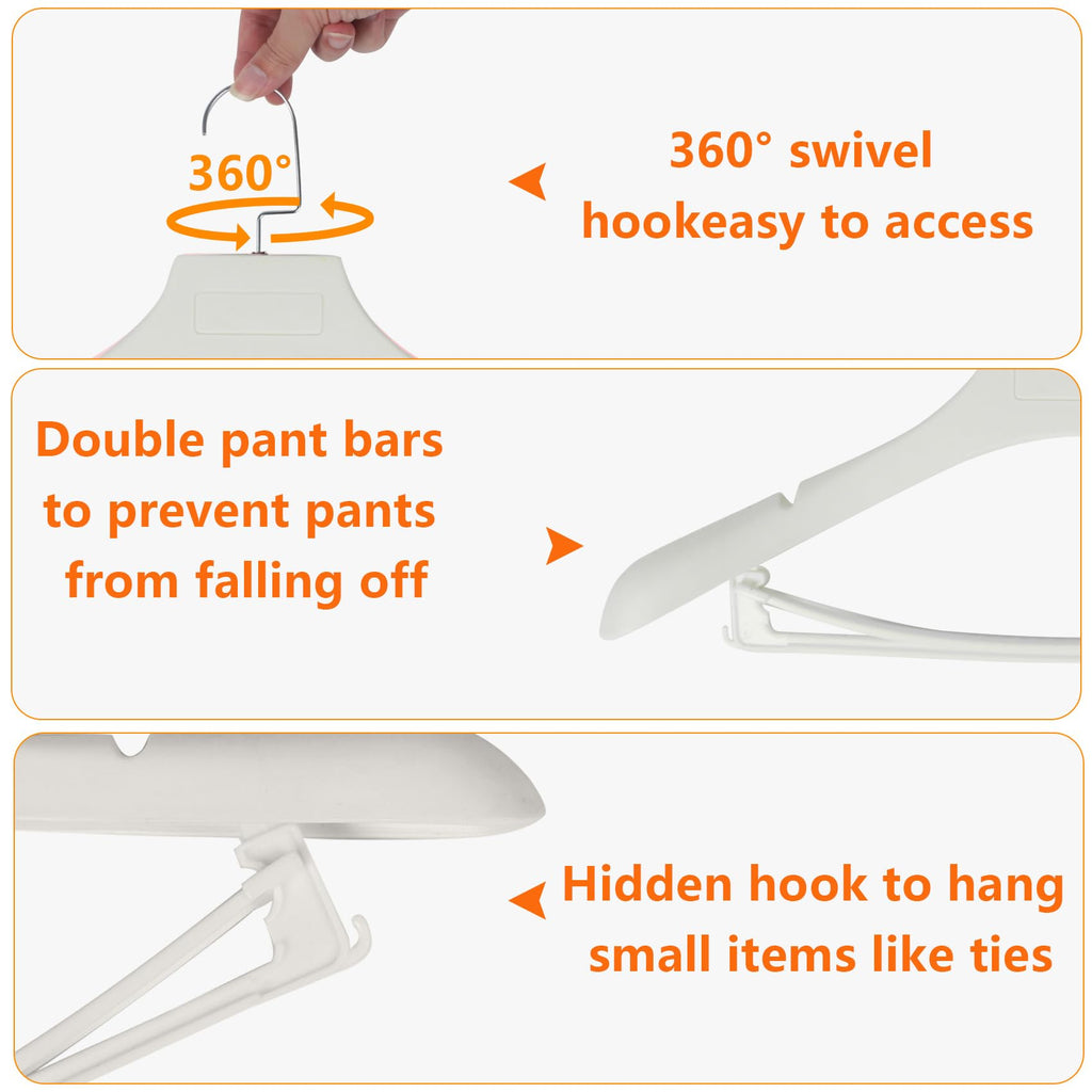 Dedu Plastic Extra Wide Shoulder Suit Hangers For Men 15 Pack Width 17.7'', Ivory White Sweater Hangers No Shoulder Bump Non Sli