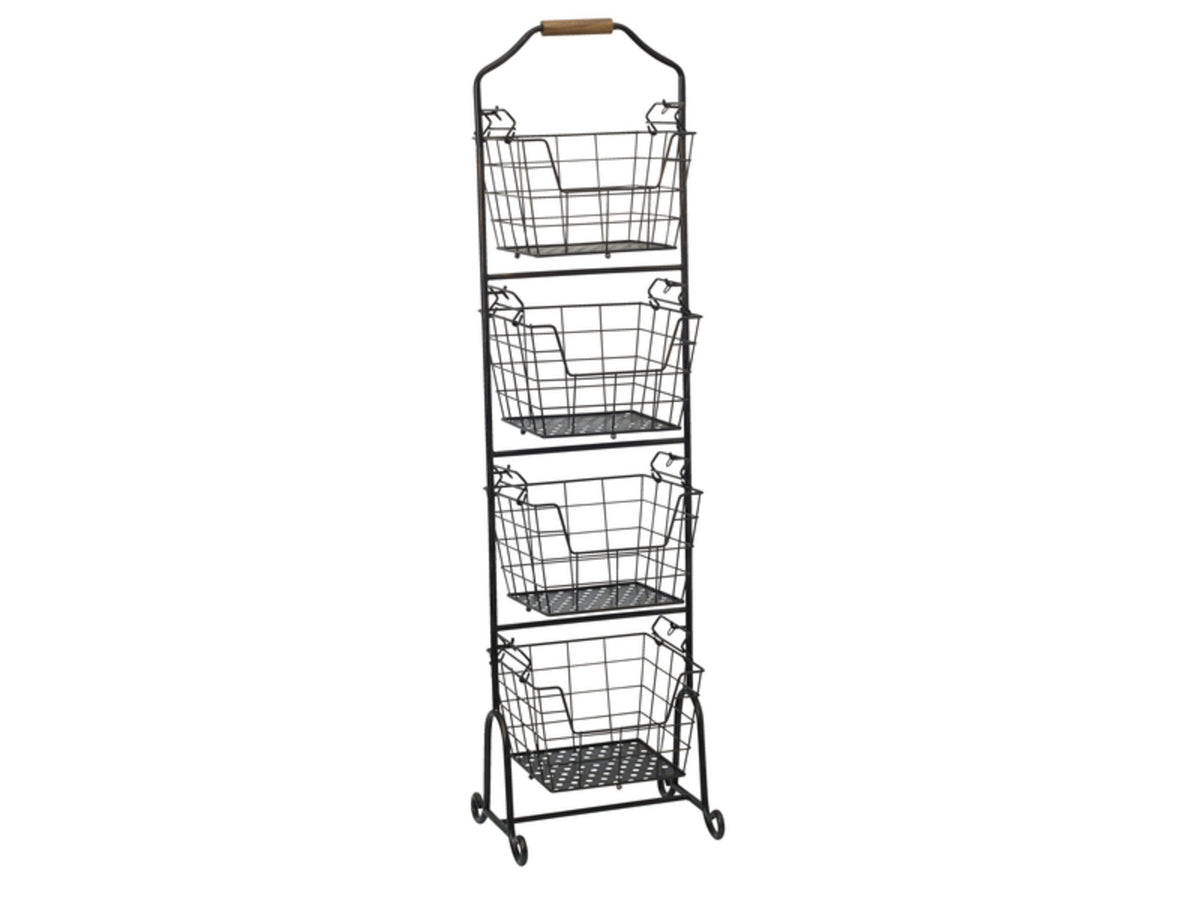 Gourmet Basics By Mikasa Ferme 4Tier Metal Floor Standing Fruit/Home Storage Market Basket, Antique Black
