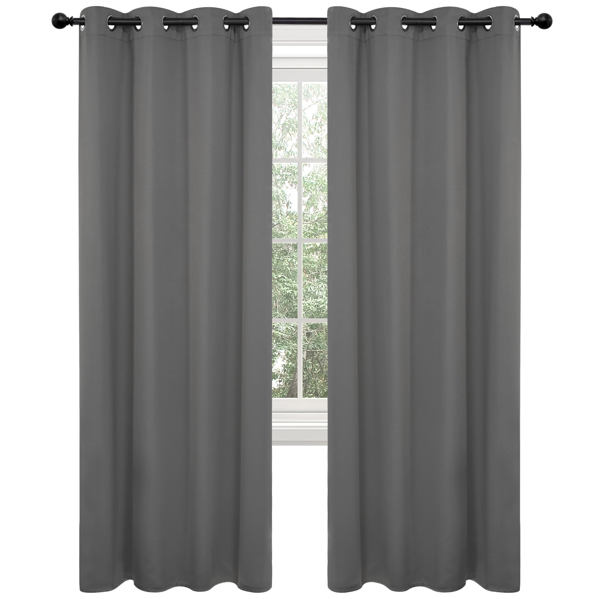 Deconovo Grey Curtains 45 Inch Length, Short Curtains, Grommet Top, Blackout Drapes for Kitchen Window (Light Grey, 52x45 Inch, 