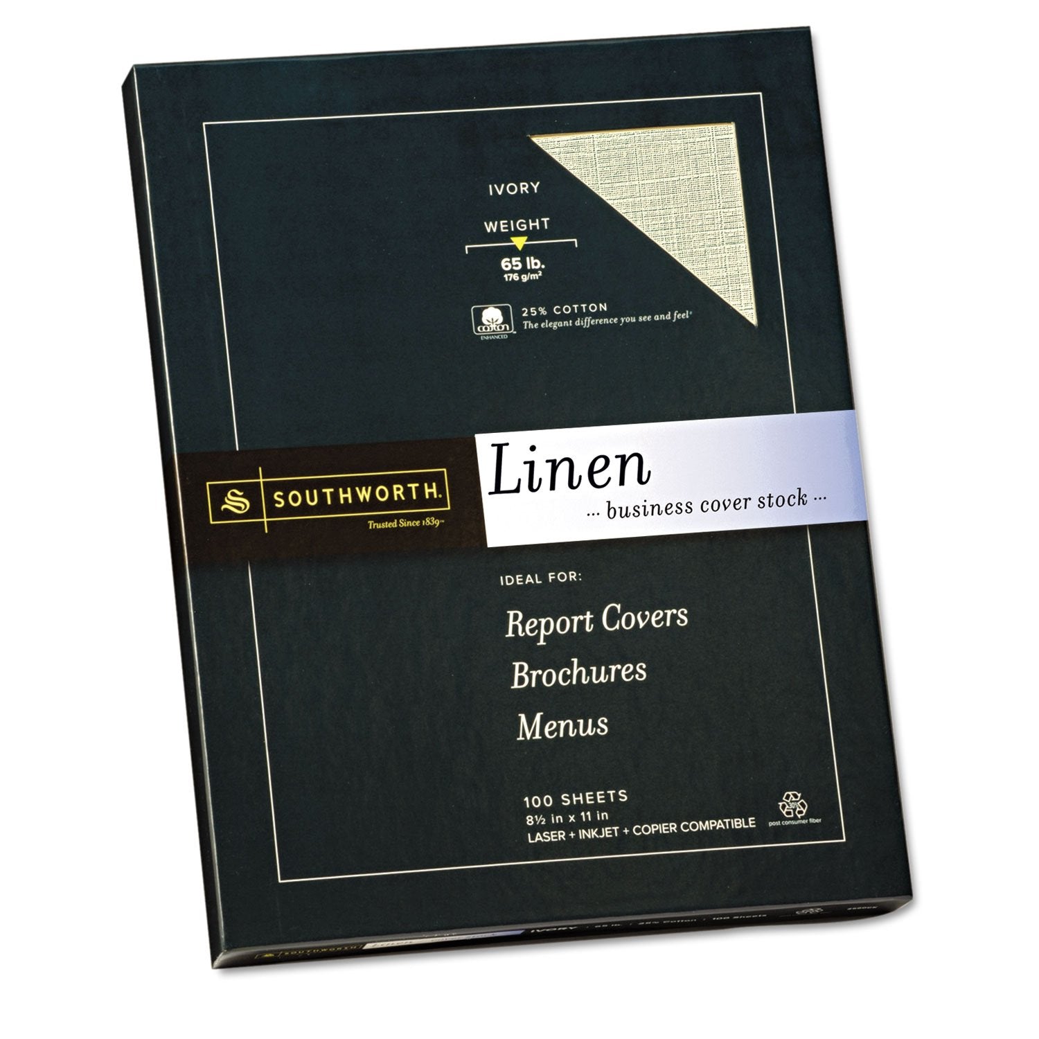 Southworth Z560Ck 25% Cotton Linen Copy/Inkjet/Laser Coverstock 65 Lbs Letter Ivory 100 Sheets