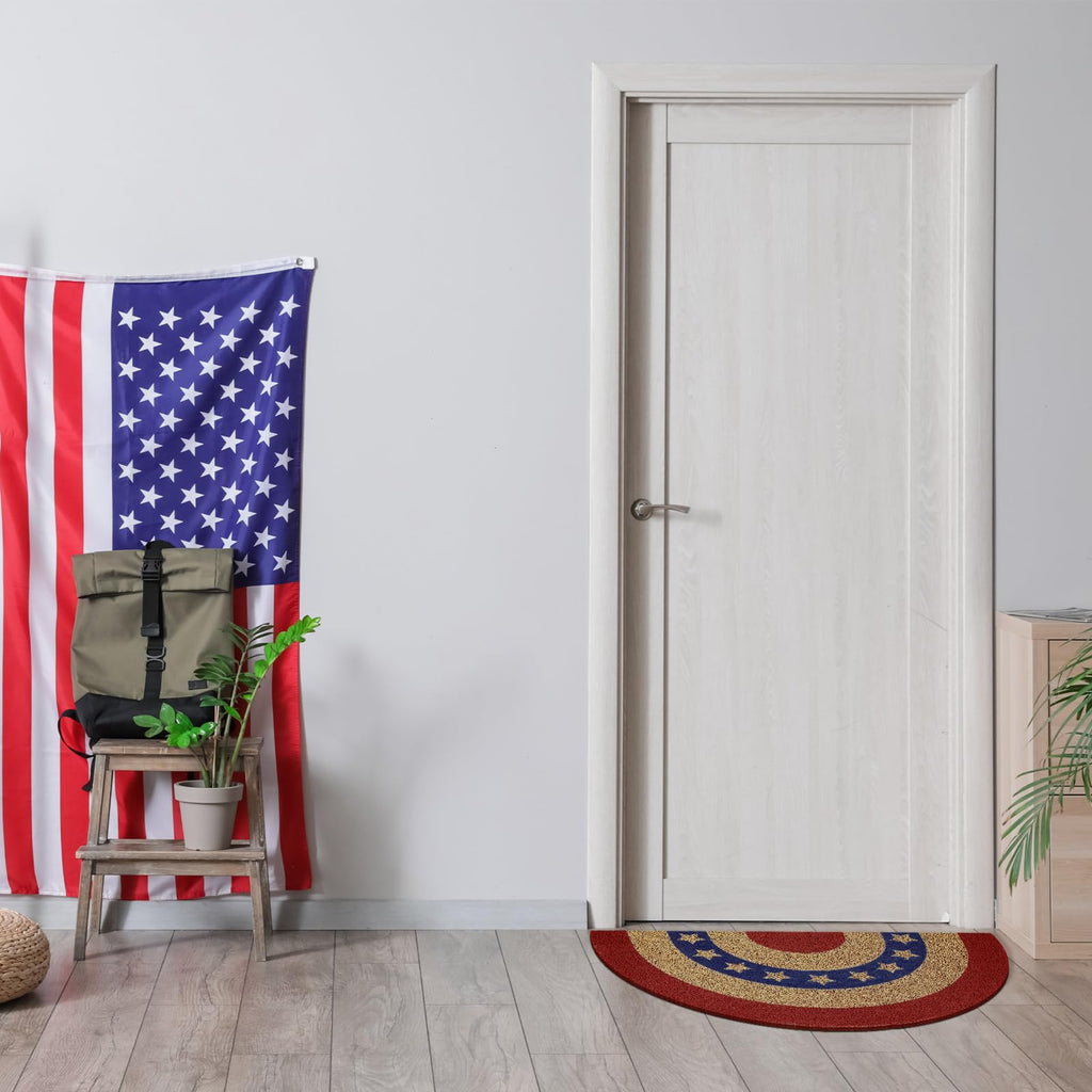 Ceenna Patriotic Half Round Doormat 4Th Of July Coir Door Mat Indoor Outdoor American Patriotic Star Doormat Red White Blue Rugs