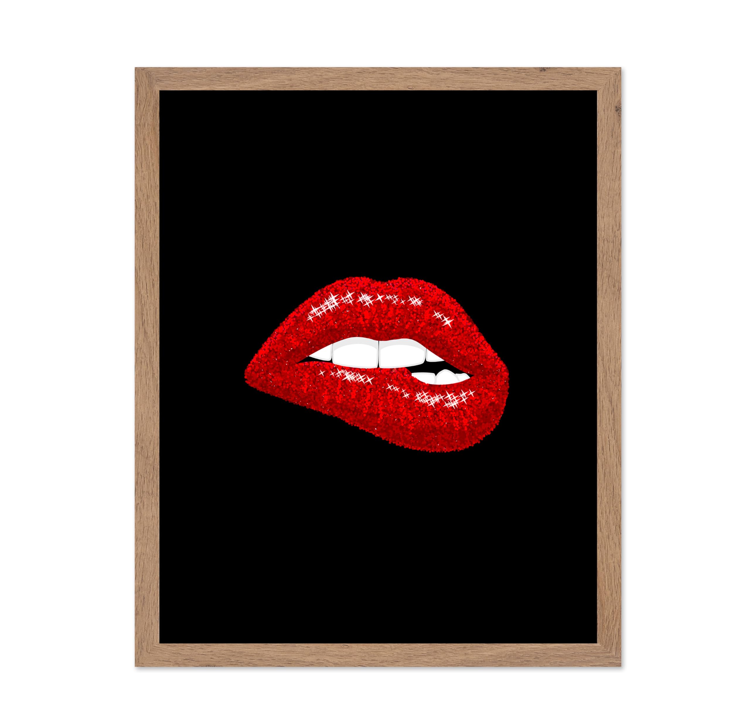 Poster Master Red Glitter Lips Poster - Lip Bite Print - Fashion Art - Trendy Art - Modern Art - Pop Art - Gift for Men & Women 