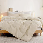 Nexhome Pro Duvet Cover Set 100% Washed Cotton Oversized King 120'X98' Linen Feel Textured Organic 3 Pieces Bedding Set With Zipper Closure And Corner Ties, Breathable(Cream Grey, No Comforter)