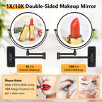 Decluttr Rechargeable Wall Mounted Lighted Makeup Mirror, 8 Inch 10X Magnifying Mirror With 3 Color Lights, Dimmable Touch Scree
